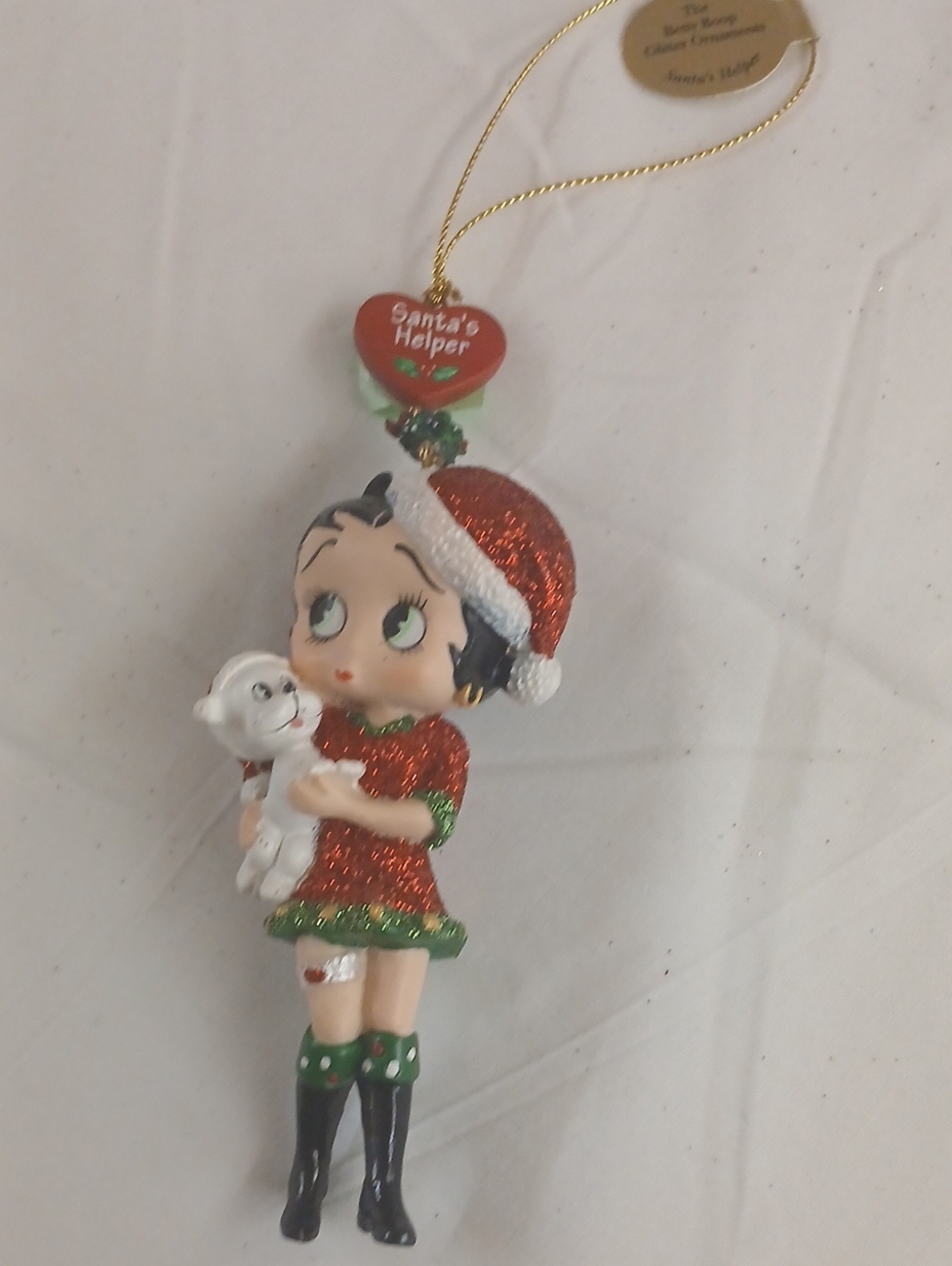 Betty Boop Red & Green Glitter Santa Helper Ornament